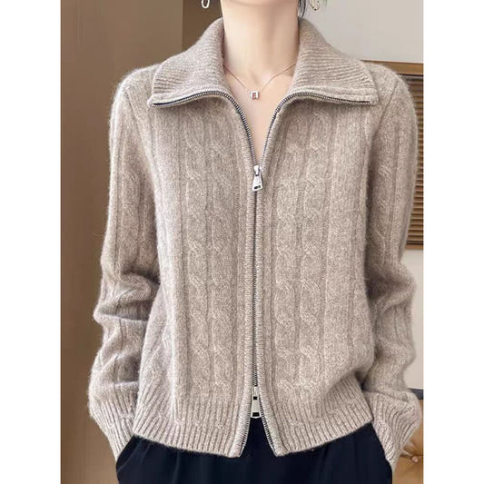 Women's Double-Zip Lapel Cardigan