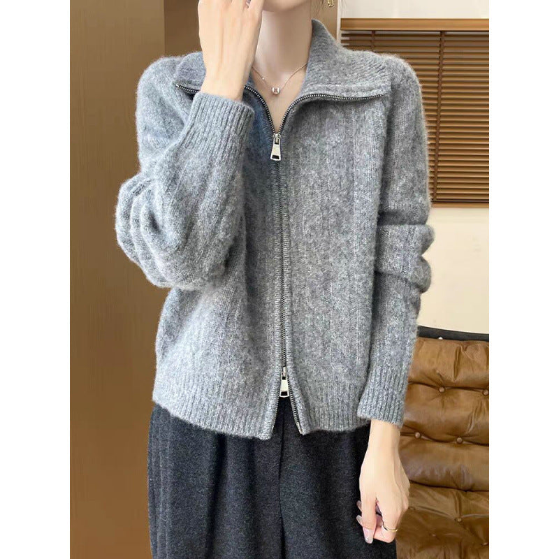 Women's Double-Zip Lapel Cardigan