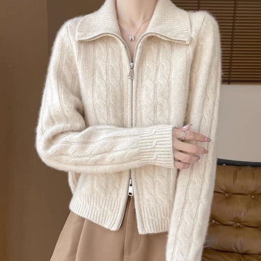 Women's Double-Zip Lapel Cardigan