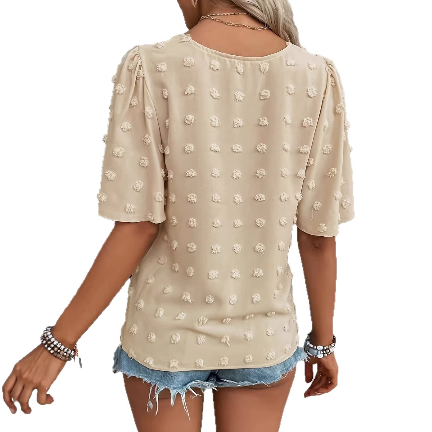 Women's V-Neck Lace-trimmed Casual Top
